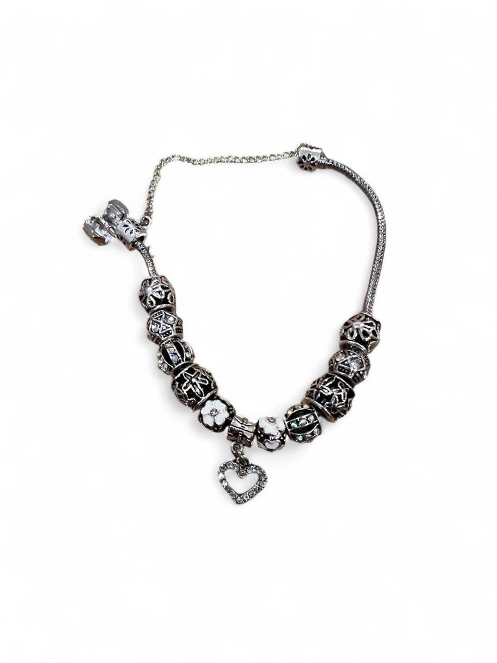 Sterling Silver Heart Charm Bracelet - Silver